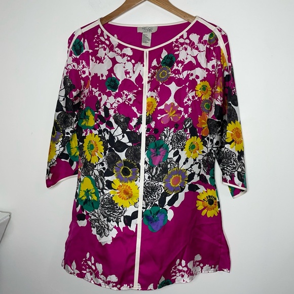 Helios & Luna Silk Floral Tunic Top Blouse Size 6 - Picture 7 of 16